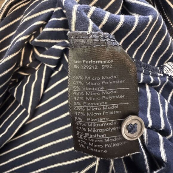 Tasc Performance Men's Striped RO Micro Modal Blend Polo Shirt Navy White Medium - Picture 4 of 8